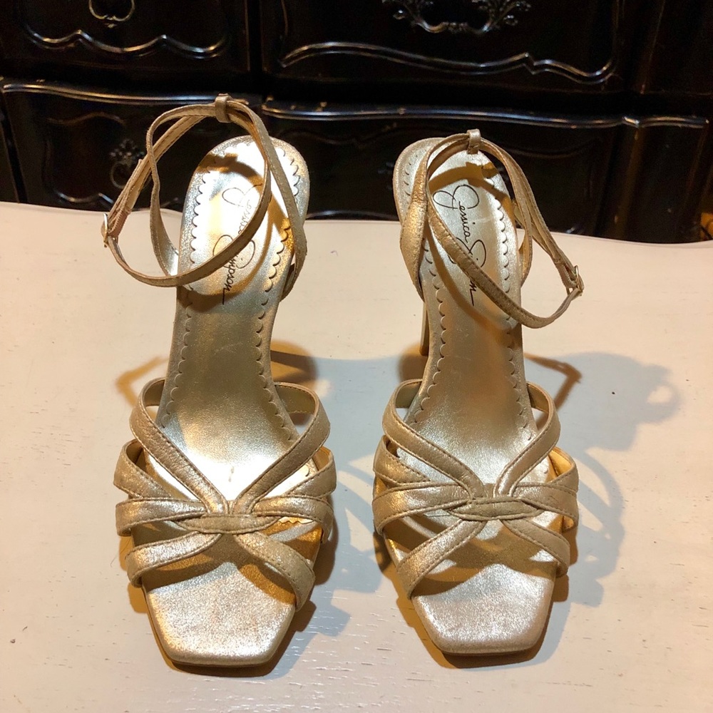 Jessica Simpson matte gold heeled sandals